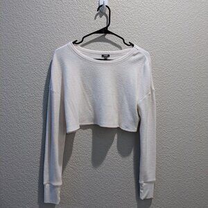 BNWOT Express cream waffle cropped boyfriend fit long sleeve - Size XS